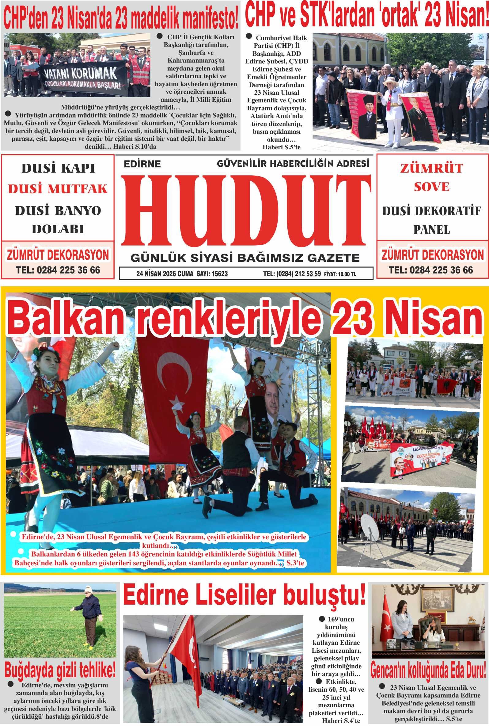 24 Nisan 2026 Cuma Hudut Gazetesi
