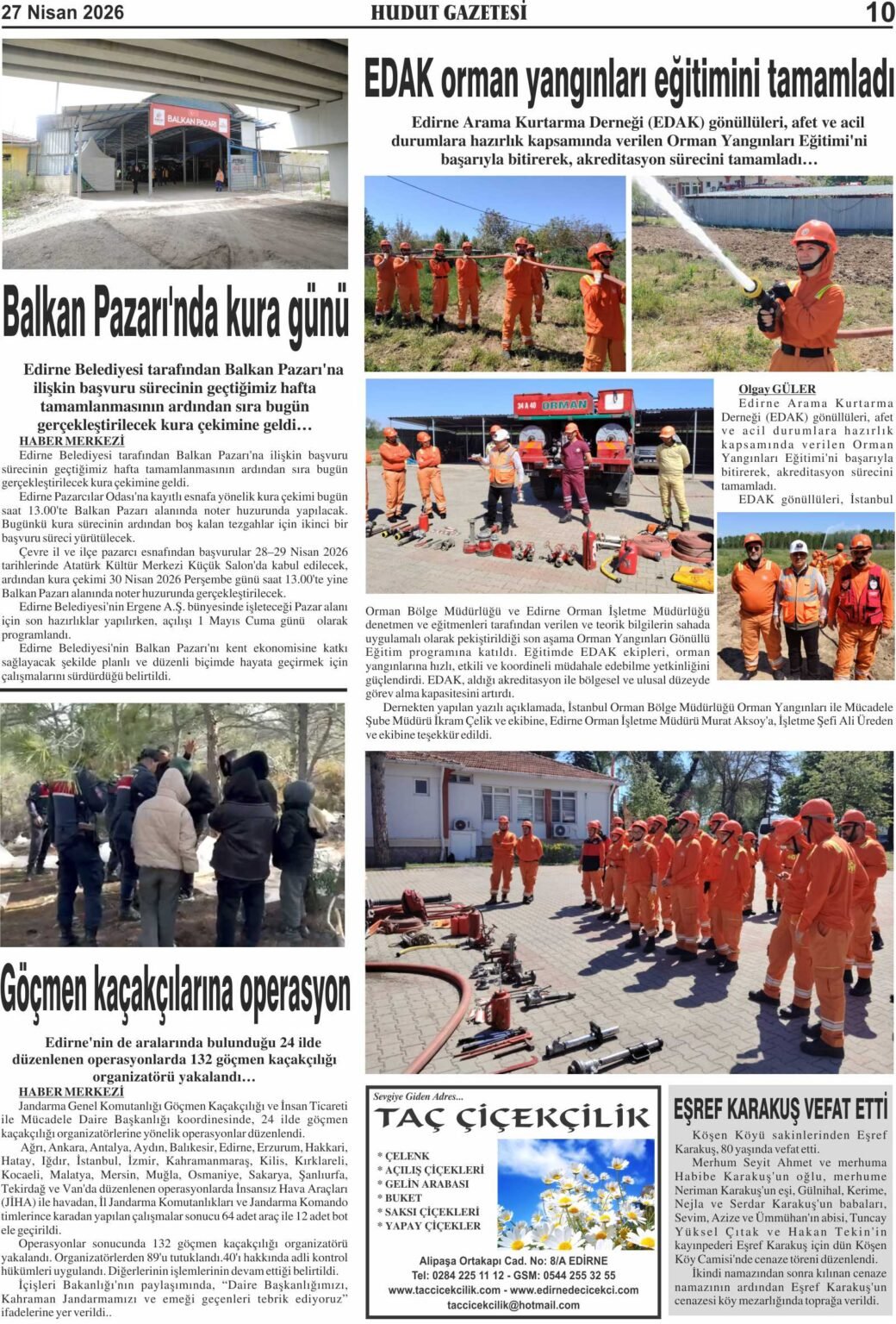 27 Nisan 2026 Pazartesi Hudut Gazetesi