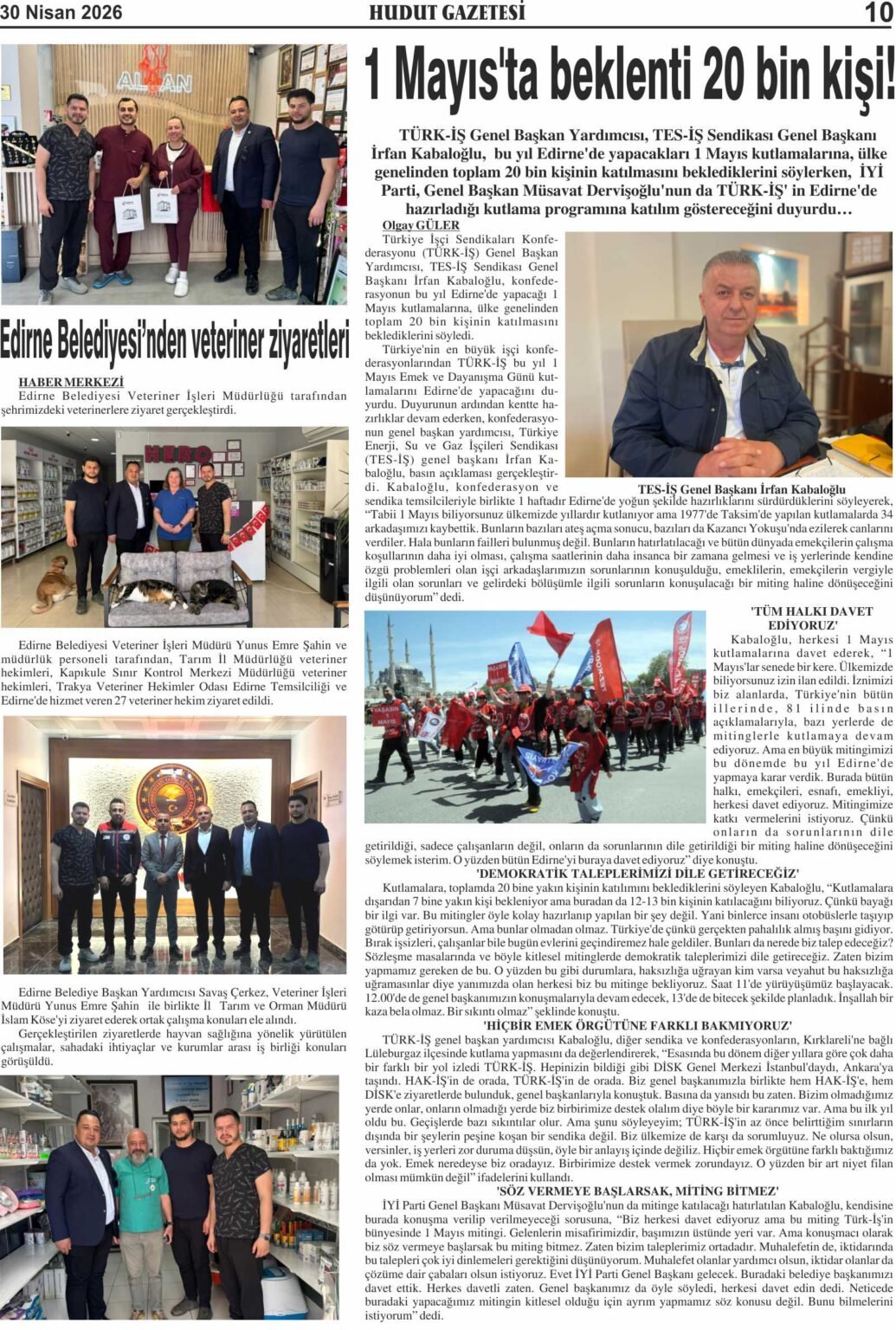 30 Nisan 2026 Perşembe Hudut Gazetesi
