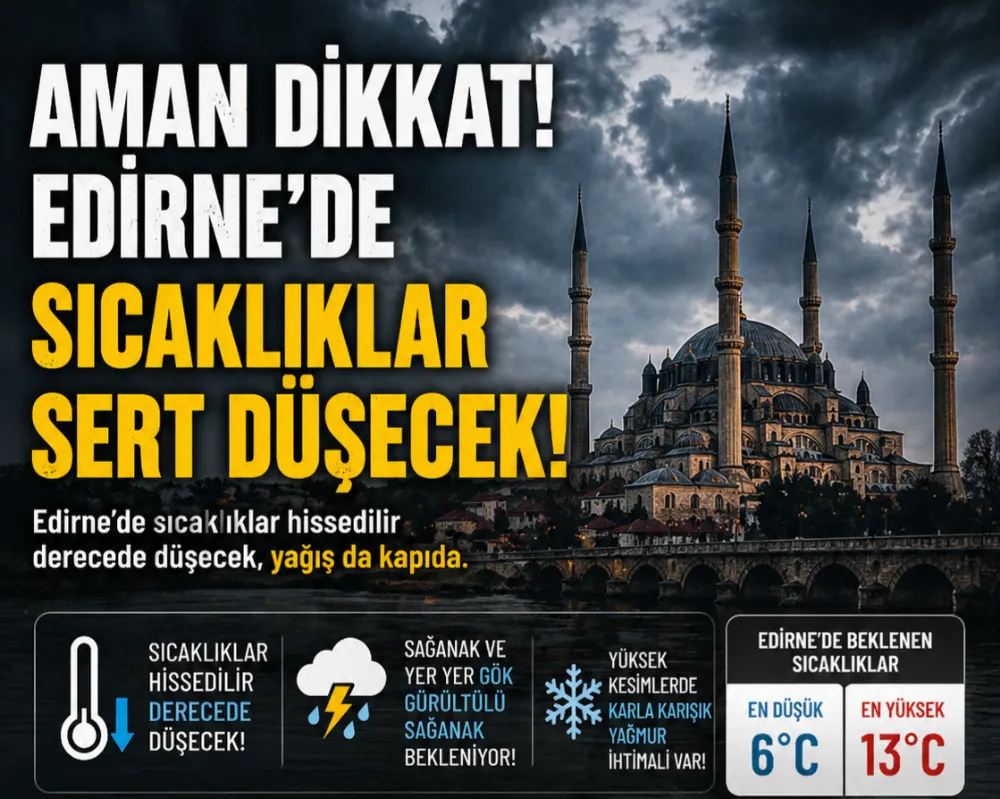 AMAN DİKKAT! EDİRNE’DE SICAKLIKLAR SERT DÜŞECEK!