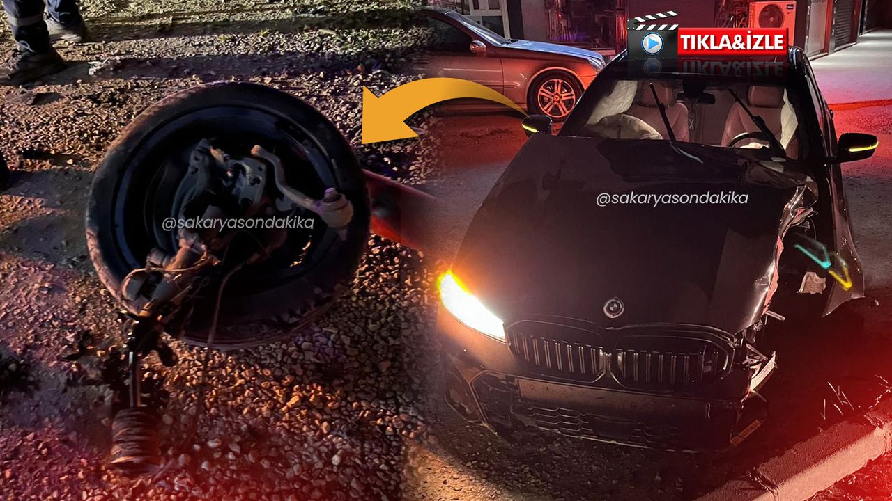 Erenler’de BMW direğe ok gibi saplandı! Lastiği koptu, parçalar yola saçıldı...
