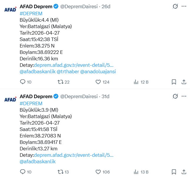 Malatya’da peş peşe 2 deprem!