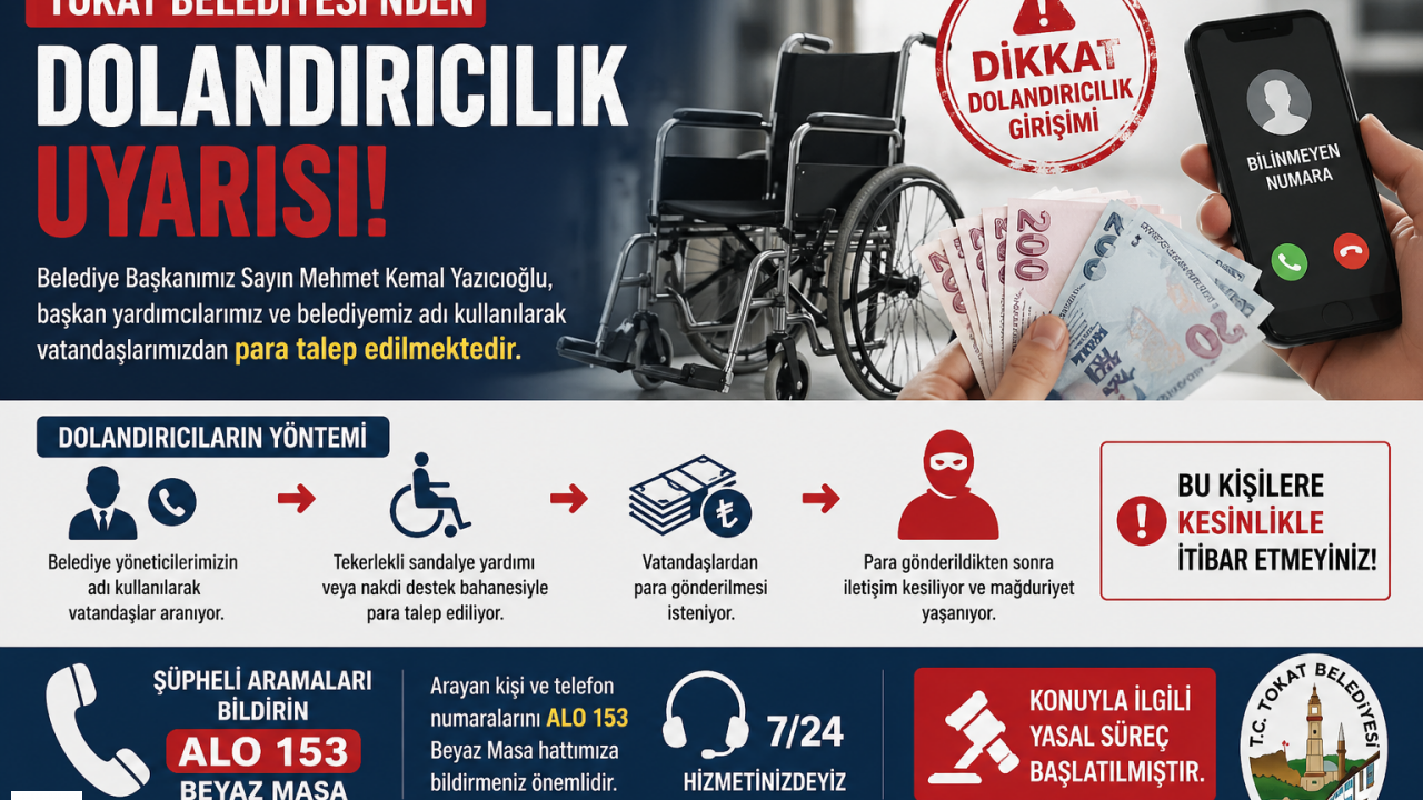 Tokat Belediyesi’nden Dolandırıcılık Uyarısı: “Adımız Kullanılarak Para İsteniyor”