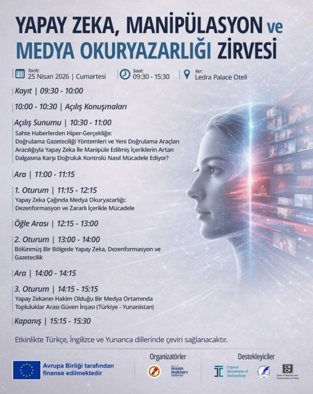 Yapay Zeka, Manipülasyon ve Medya Okuryazarlığı Zirvesi cumartesi günü yapılacak