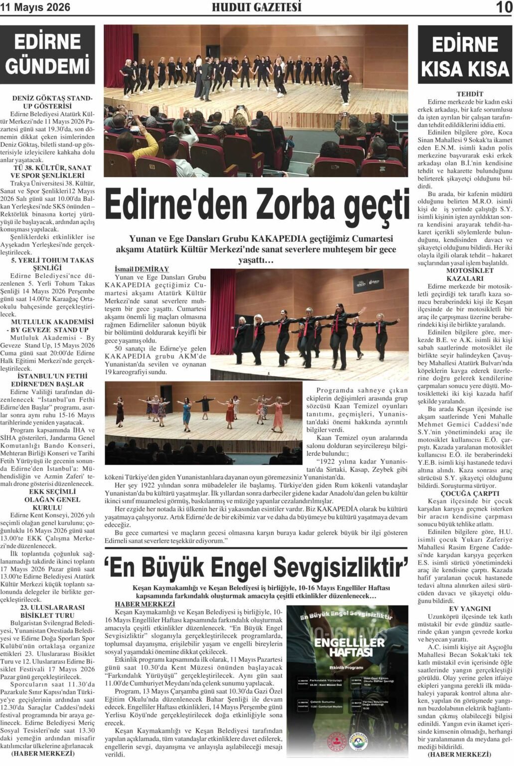 11 Mayıs 2026 Pazartesi Hudut Gazetesi