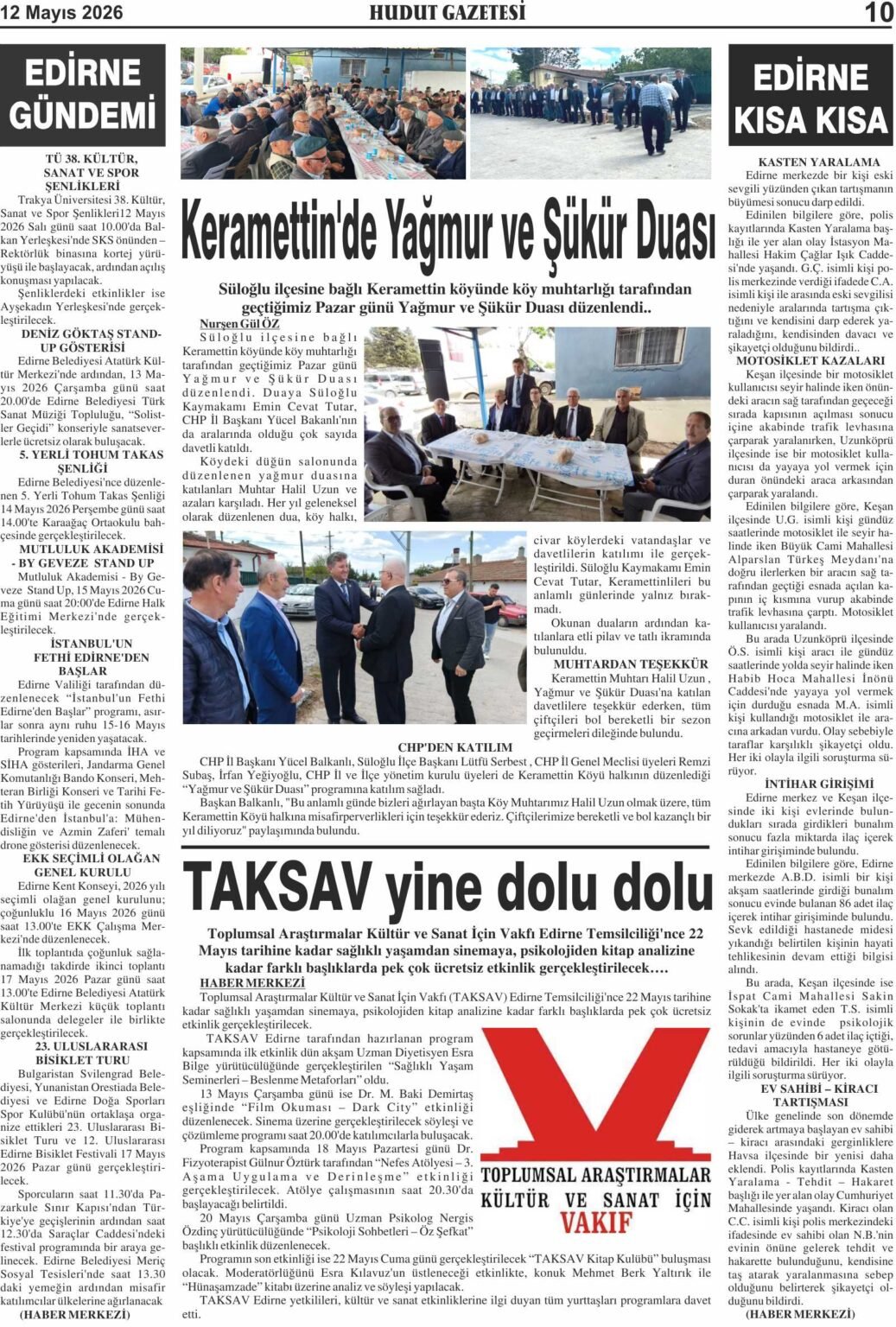 12 Mayıs 2026 Salı Hudut Gazetesi