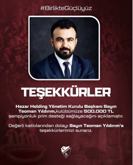 Teoman Yıldırım’dan Elazığspor’a Kritik Şampiyonluk Desteği