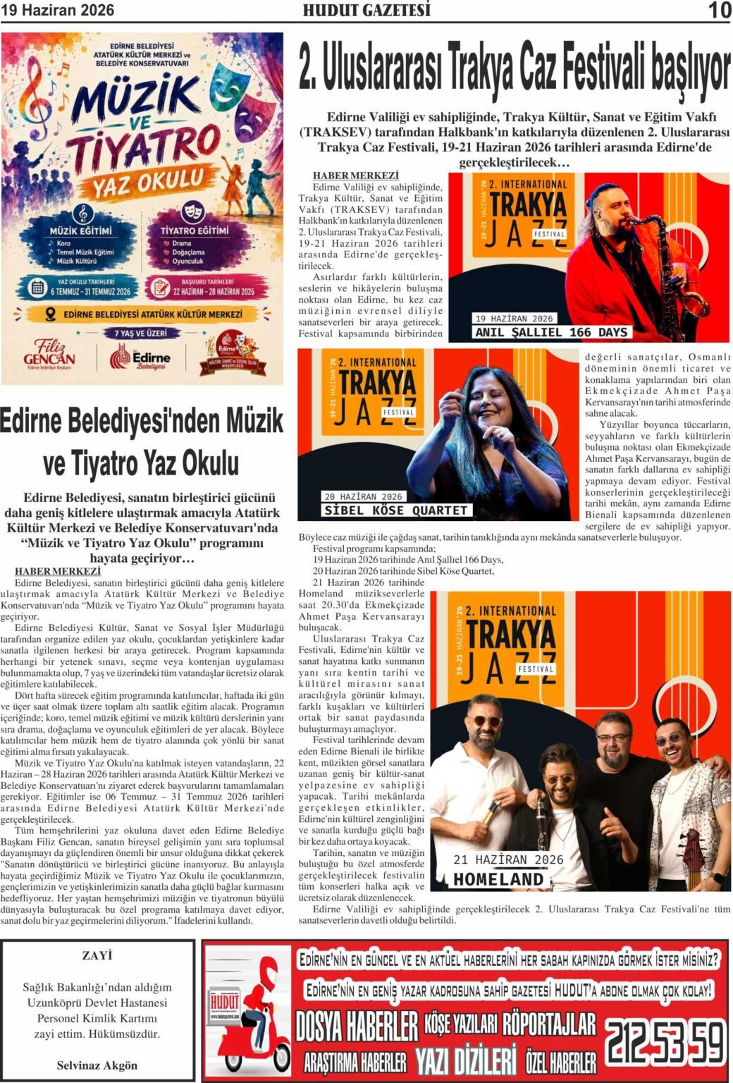 19 Haziran 2026 Cuma Hudut Gazetesi