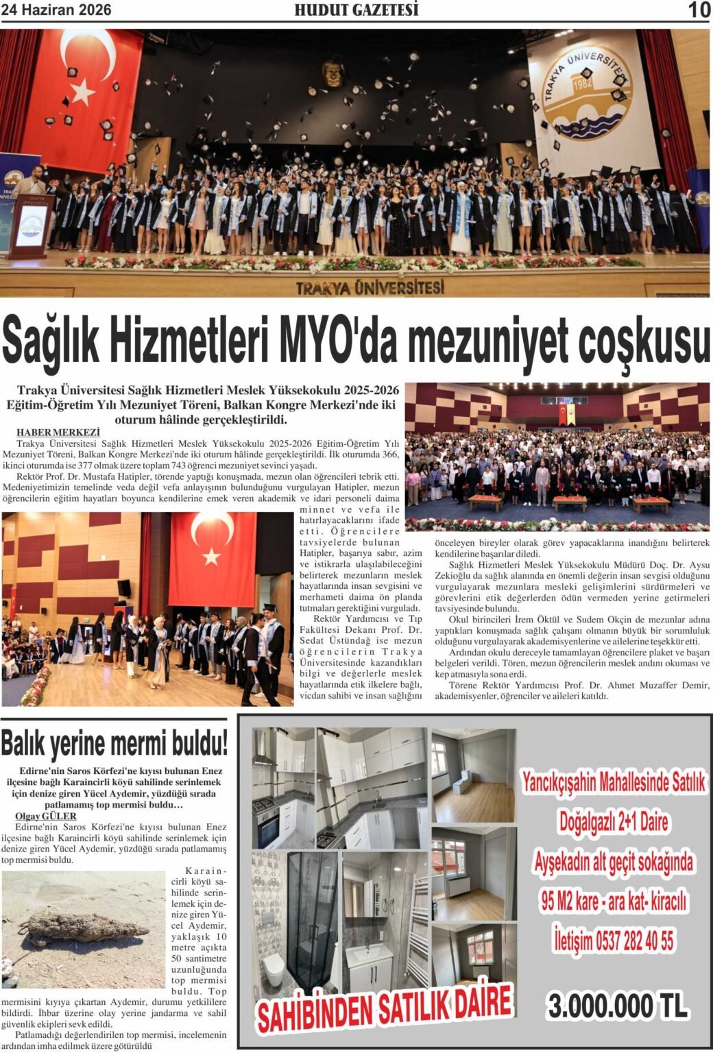 24 Haziran 2026 Çarşamba Hudut Gazetesi