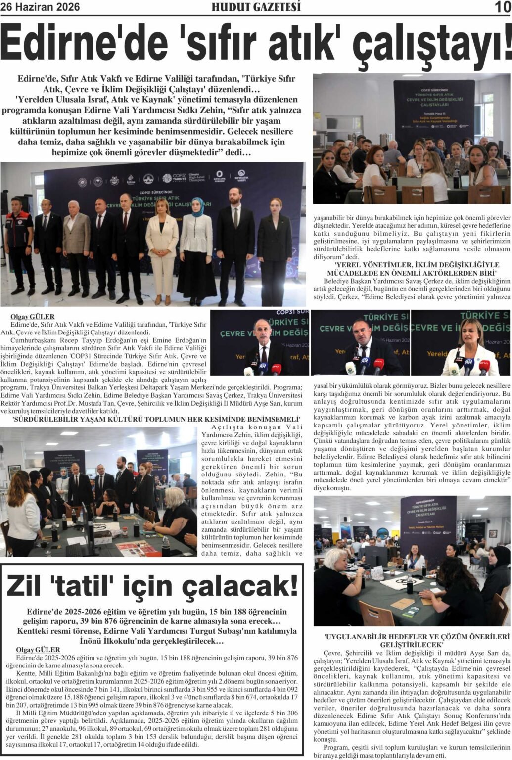 26 Haziran 2026 Cuma Hudut Gazetesi