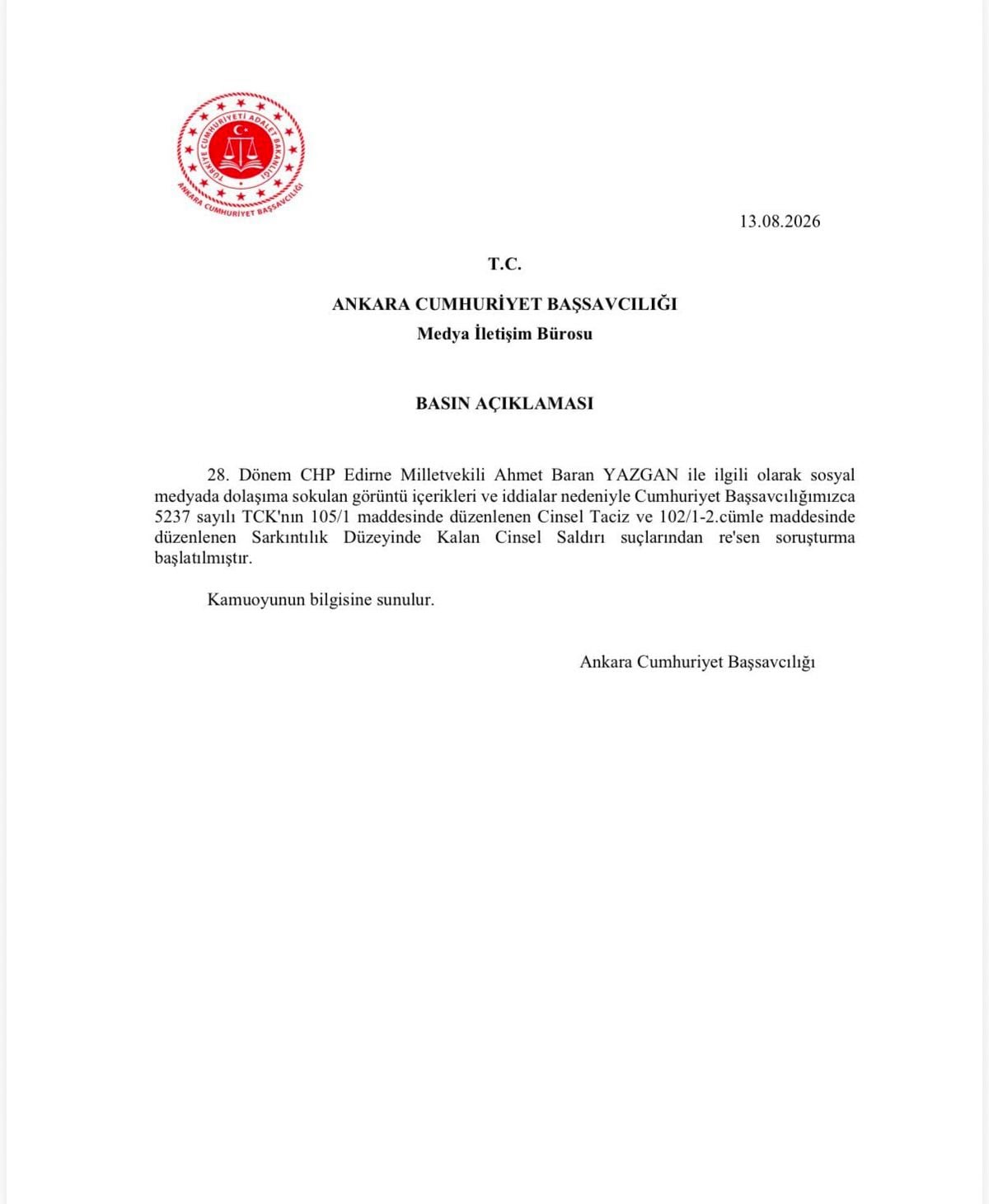 CHP'li Yazgan hakkında soruşturma