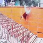 Duvarın üzerinde sızdı, dengesini kaybedip merdivenlere çakıldı! O anlar kamerada
